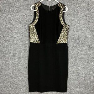 NEW $150 Ann Taylor Black Animal Print Leopard Sleeveless Sheath Dress Size 12‎